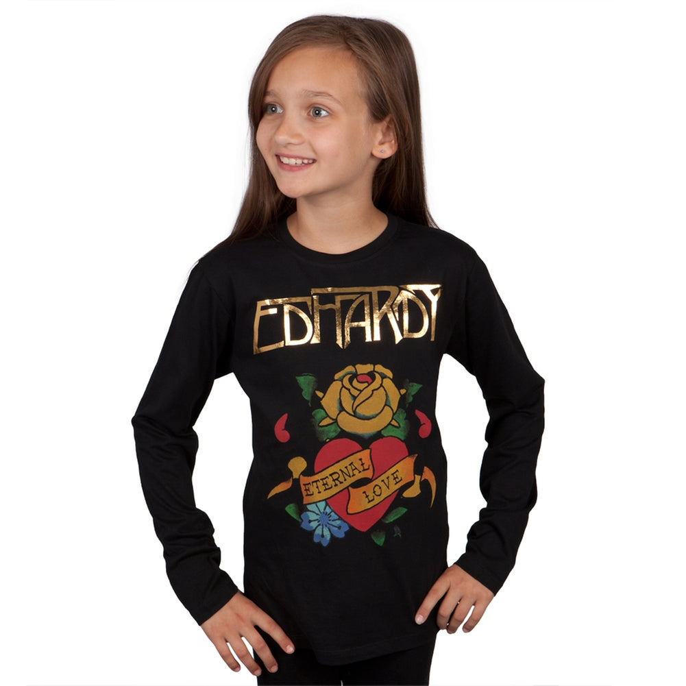 Ed Hardy - Eternal Love Girls Youth Long Sleeve Youth Long Sleeves Ed Hardy LG Black 