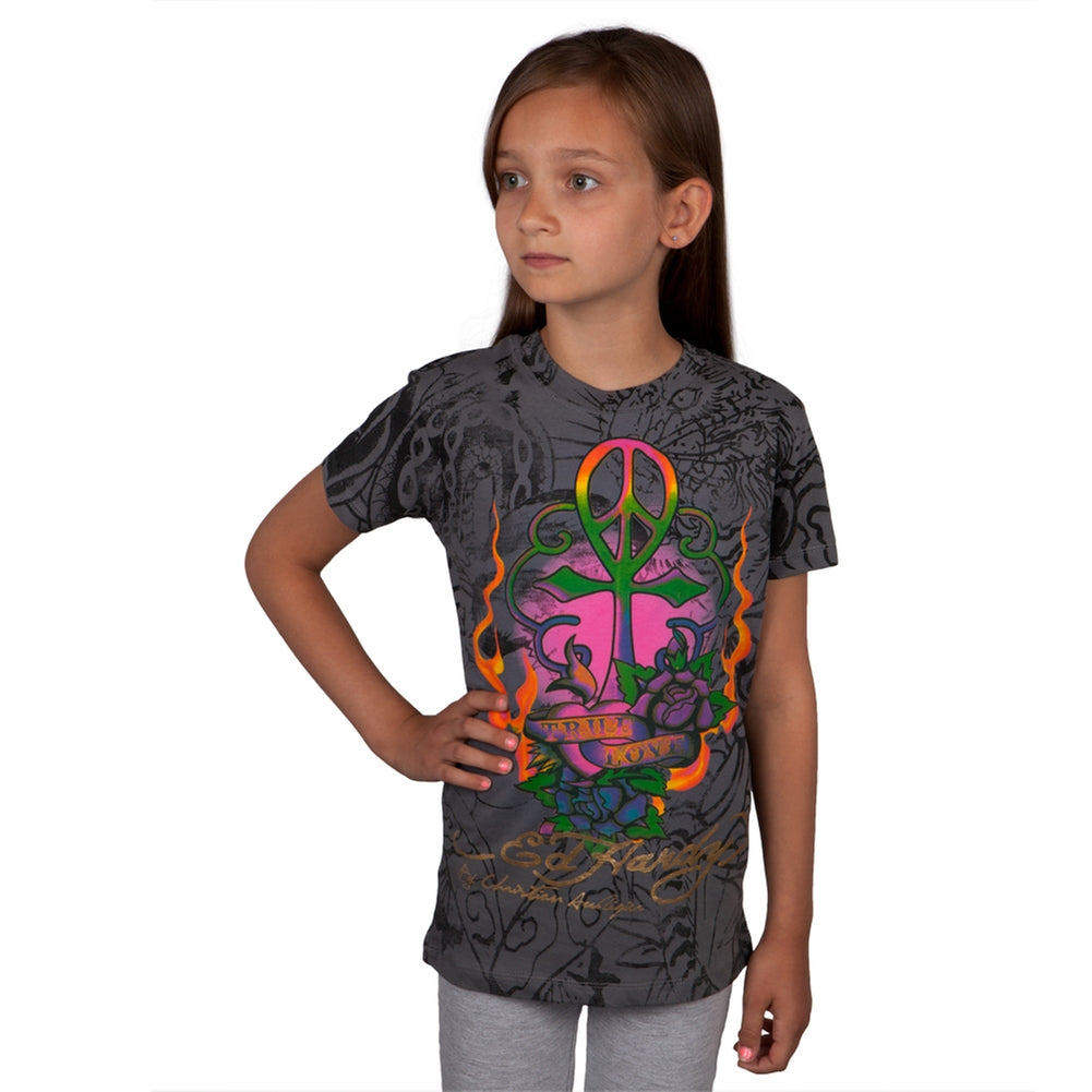 Ed Hardy - True Love Ankh Girls Youth T-Shirt Youth T-Shirts Ed Hardy SM Grey