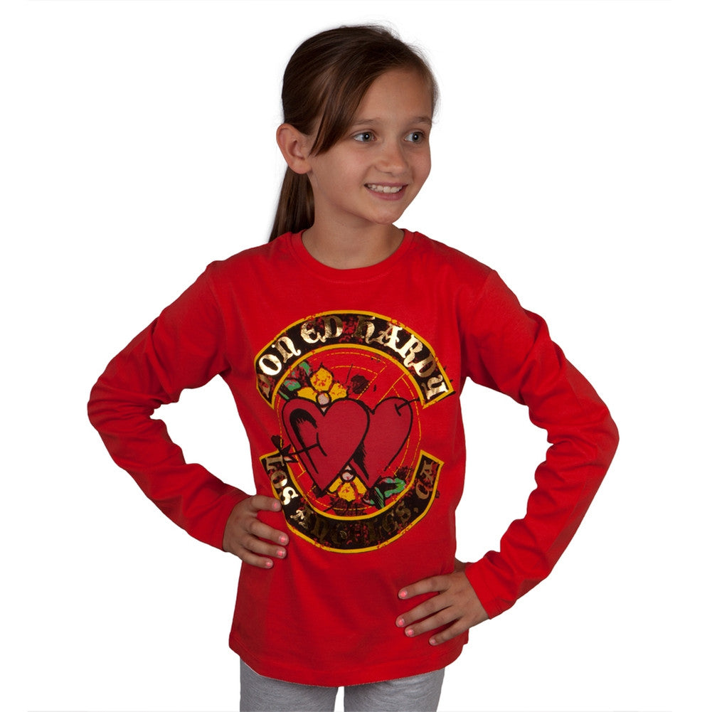 Ed Hardy - Dual Hearts Girls Youth Long Sleeve Youth Long Sleeves Ed Hardy SM Red 