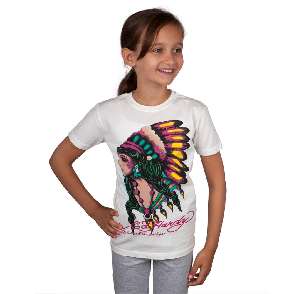 Ed Hardy - Native American Women Girls Youth T-Shirt Youth T-Shirts Ed Hardy LG Off-White 