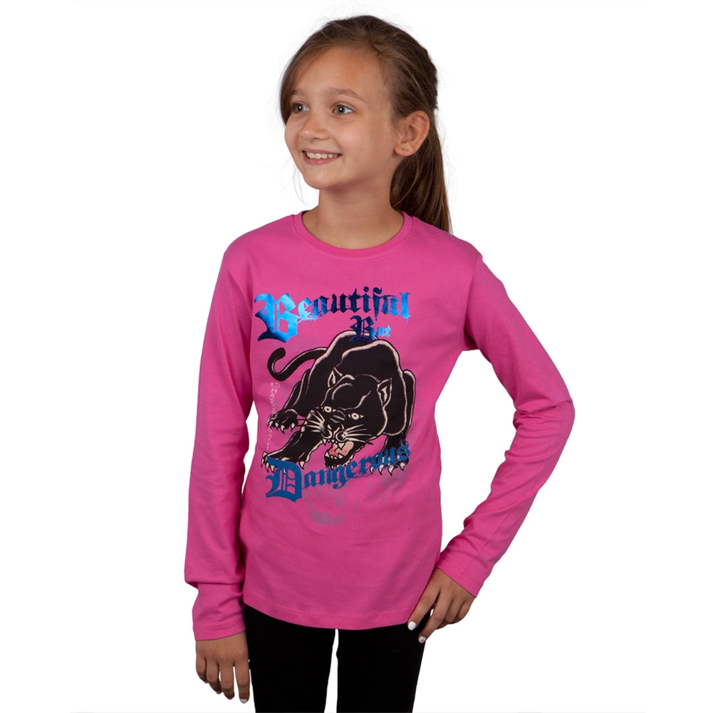 Ed Hardy - Dangerous Panther Girls Youth Long Sleeve T-Shirt Youth Long Sleeves Ed Hardy SM