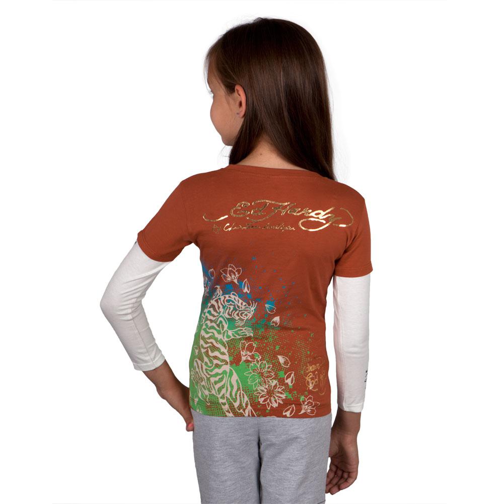 Ed Hardy - Side Geisha Stencil Girls Juvy 2fer Long Sleeve T-Shirt Juvenile Long Sleeves Ed Hardy   