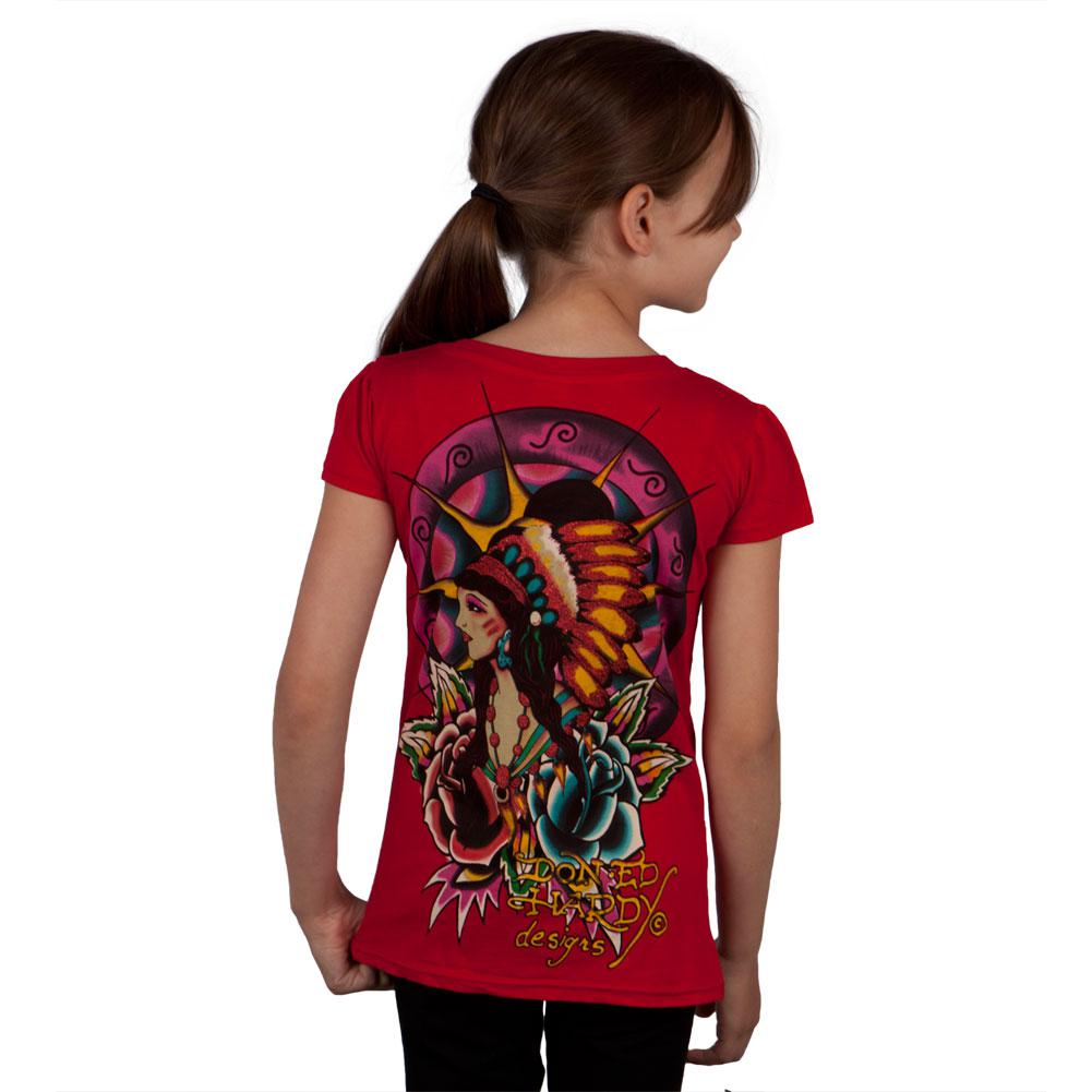 Ed Hardy - Native American Girl & Roses Girls Youth T-Shirt Youth T-Shirts Ed Hardy   