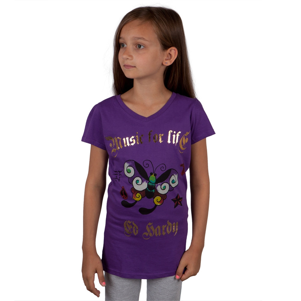 Ed Hardy - Butterfly Girls Youth T-Shirt Youth T-Shirts Ed Hardy LG Purple 