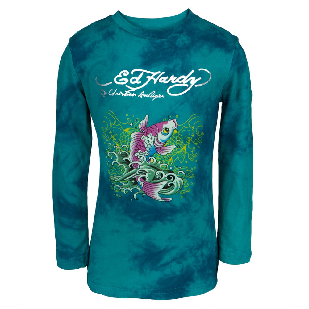 Ed Hardy - Two Koi Fish Swimming Girls Juvy Long Sleeve T-Shirt Juvenile Long Sleeves Ed Hardy J4/5 Light Green 