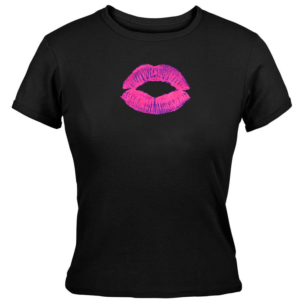 Blacklight Lips - Junior's Babydoll T-Shirt Juniors Babydolls Old Glory SM Black