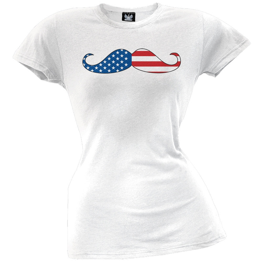 America Mustache Juniors T-Shirt Juniors Tank Tops Old Glory   