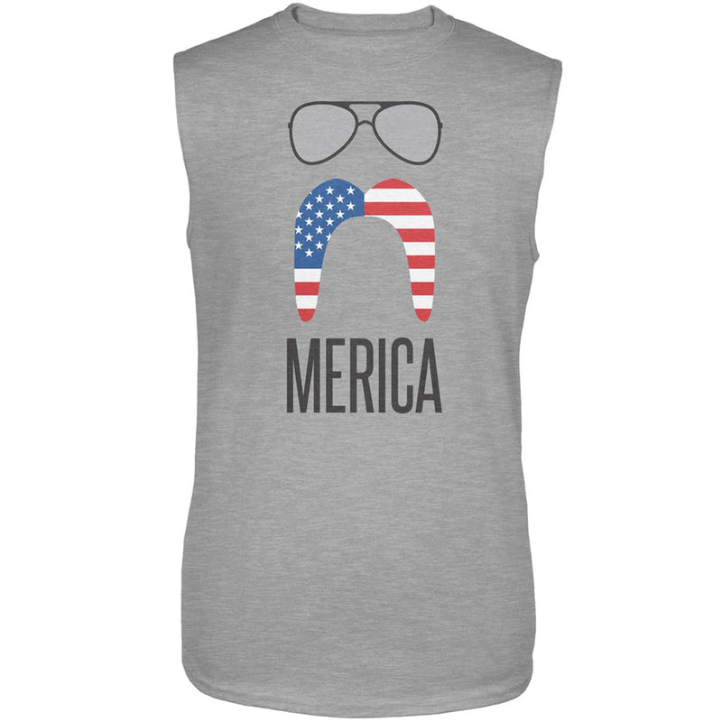 4th of July Merica Sunglasses and Mustache Sapphire Blue Adult T-Shirt Men's T-Shirts Old Glory   