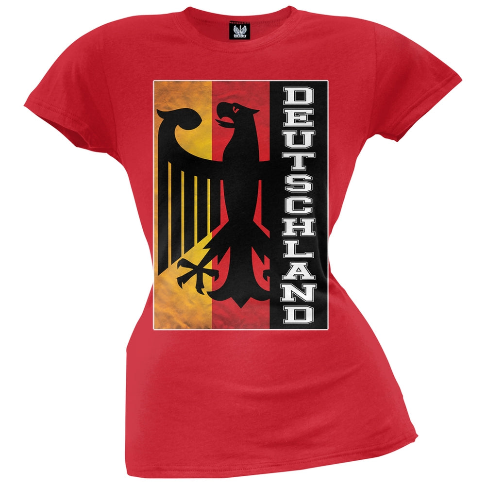 World Cup Germany Eagle Silhouette Red Juniors T-Shirt Juniors T-Shirts Old Glory LG Red 