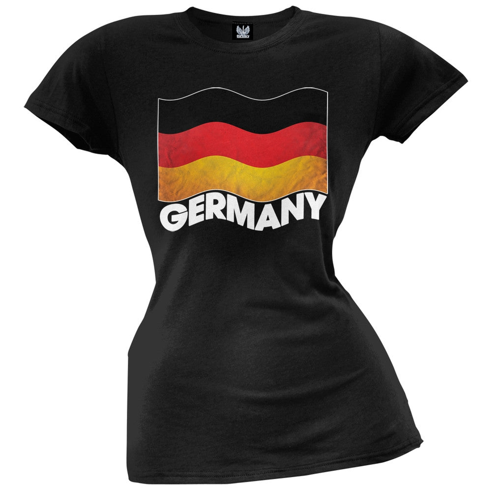 World Cup Germany German Waving Flag Black Juniors T-Shirt Juniors T-Shirts FIFA   