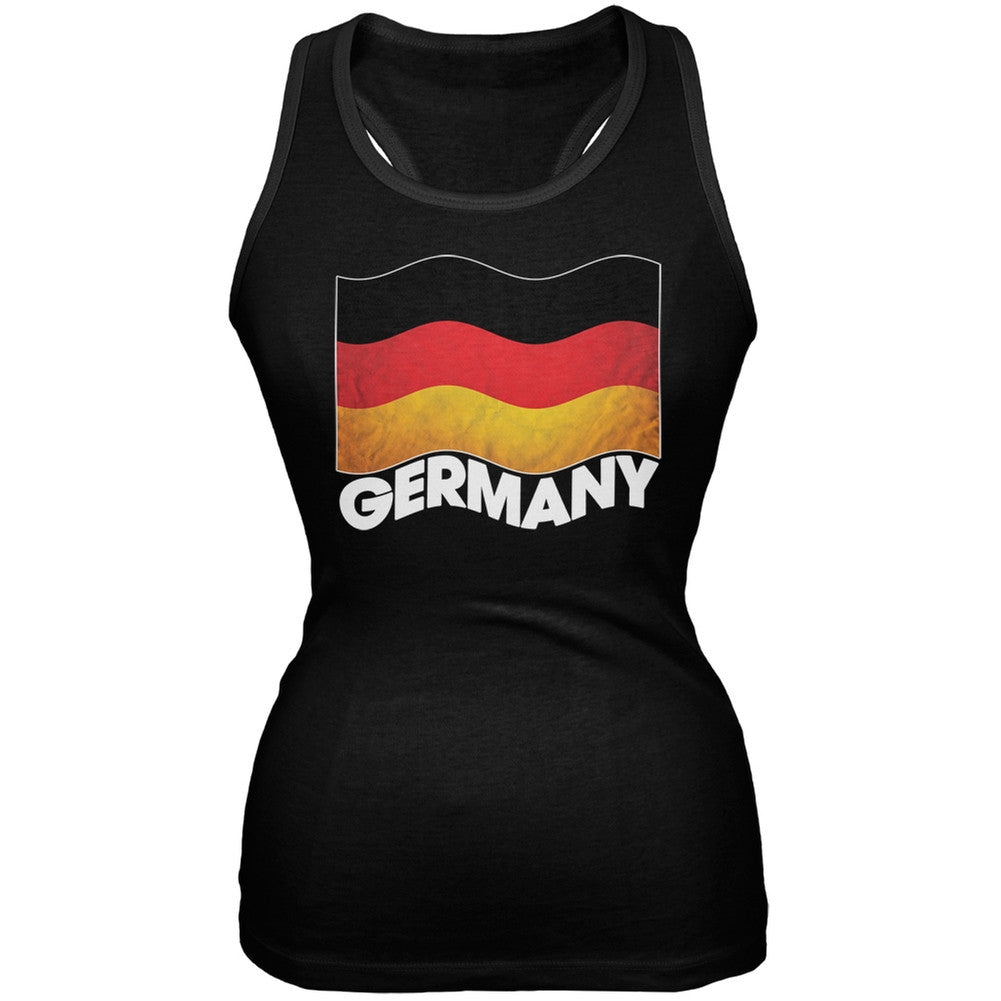 World Cup Germany German Waving Flag Black Juniors Tank Top Juniors Tank Tops FIFA   