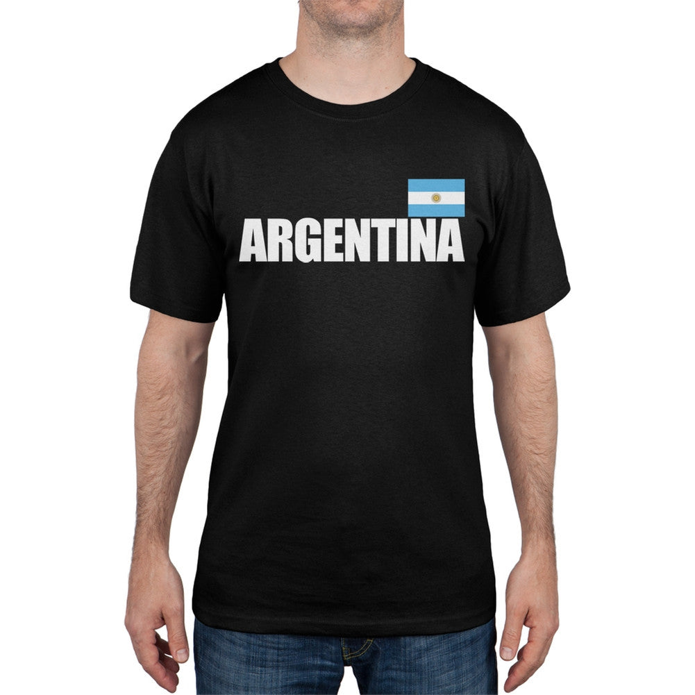 World Cup Argentina Flag & Letters Black Soccer T-Shirt Men's T-Shirts FIFA   