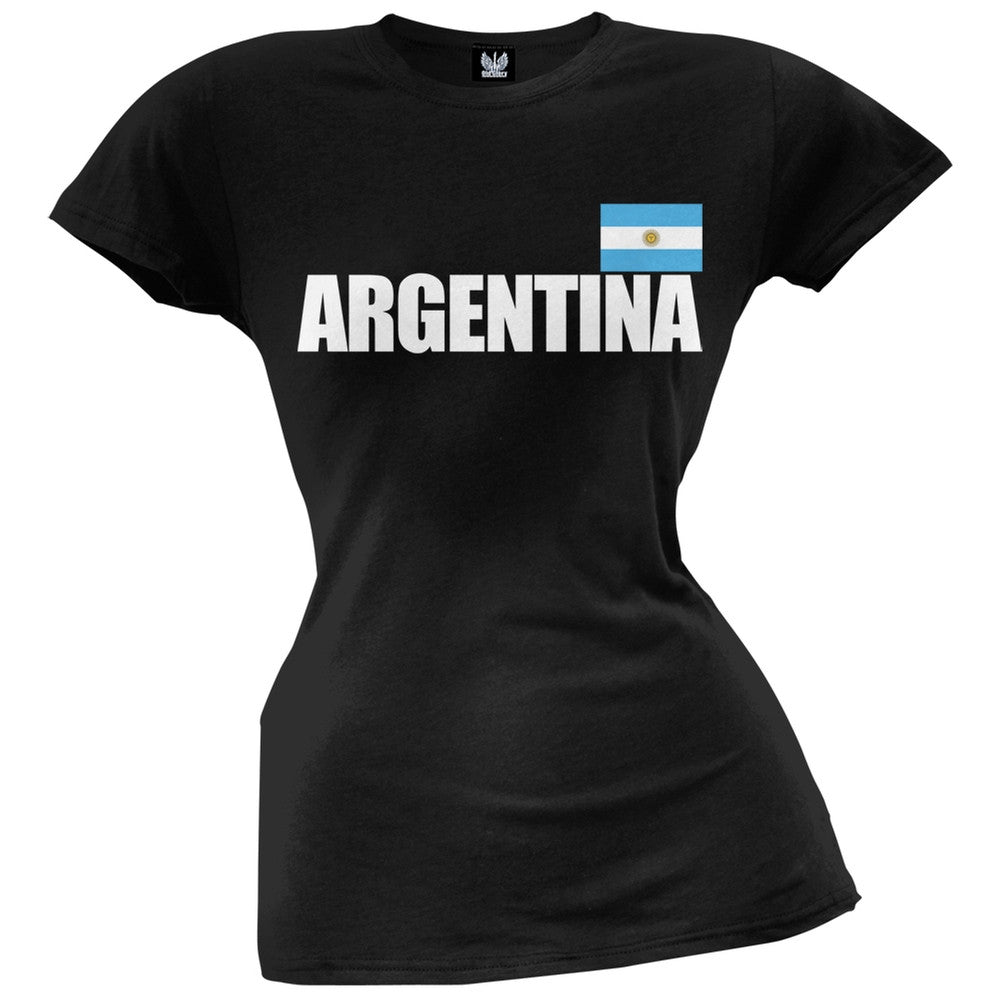 World Cup Argentina Flag & Letters Black Soccer Juniors T-Shirt Juniors T-Shirts FIFA   