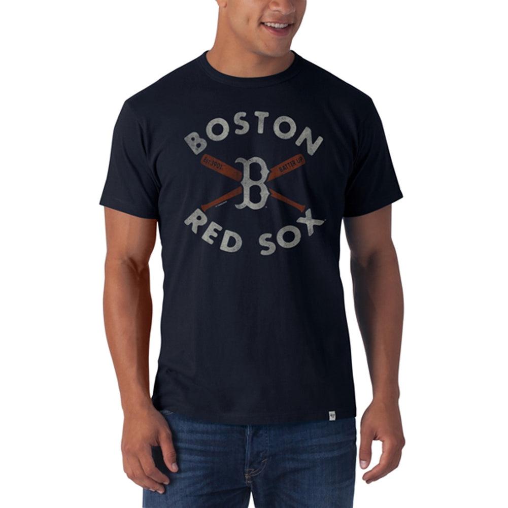 Boston Red Sox - Crossed Bat Logo Flanker Premium T-Shirt Men's T-Shirts Boston Red Sox 2XL Blue 