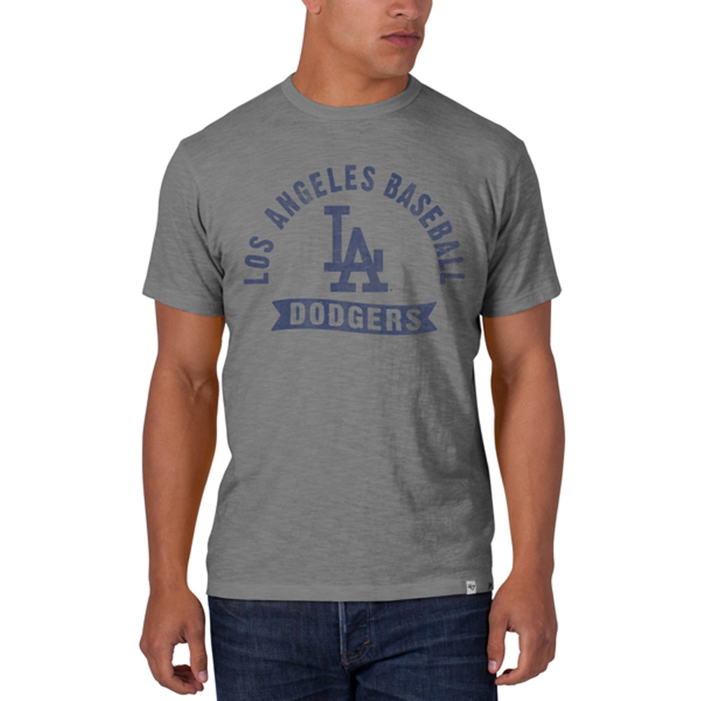 Los Angeles Dodgers - Banner Logo Scrum Premium T-Shirt Men's T-Shirts Los Angeles Dodgers 2XL Grey 