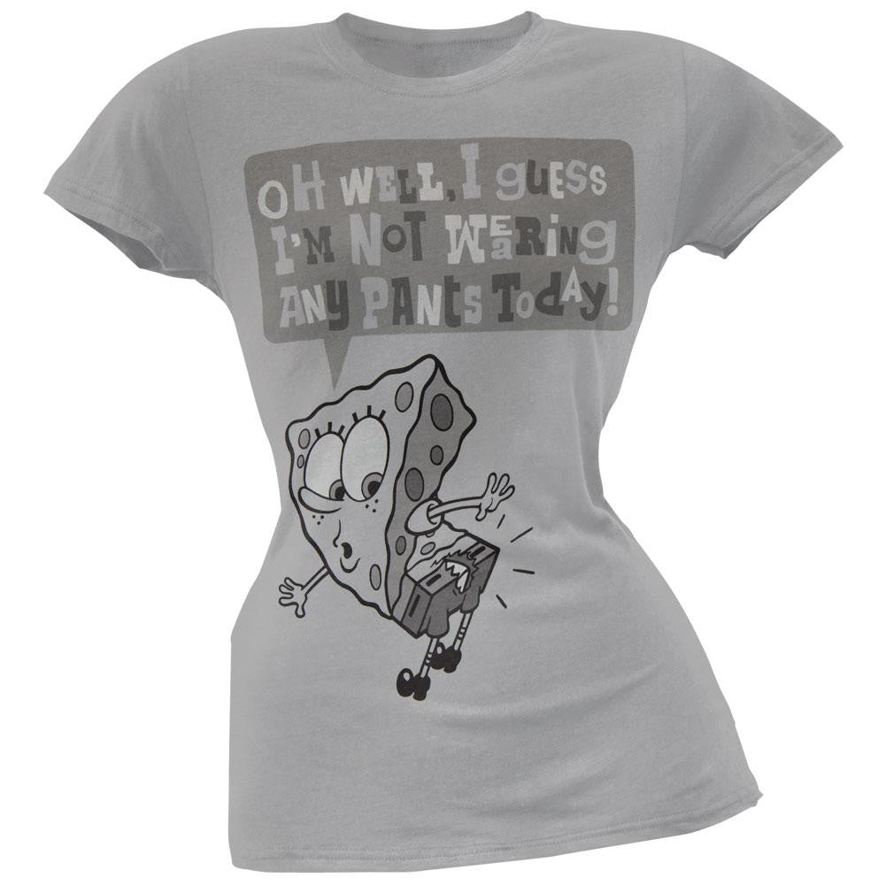 Spongebob Squarepants - Not Wearing Pants Today Juniors T-Shirt Juniors T-Shirts Spongebob Squarepants MD Grey