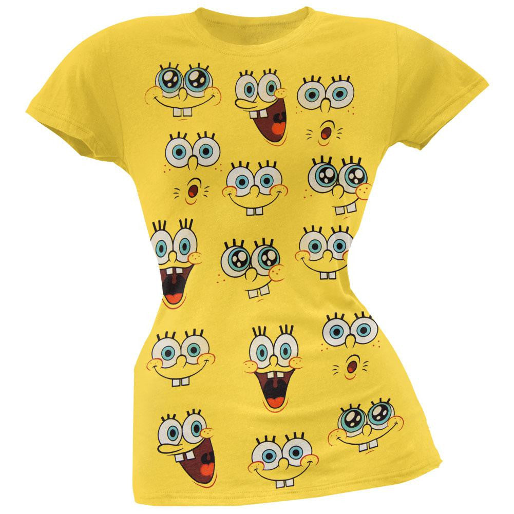 Spongebob Squarepants - Spongebob Expressions Juniors T-Shirt Juniors T-Shirts Spongebob Squarepants MD Yellow 