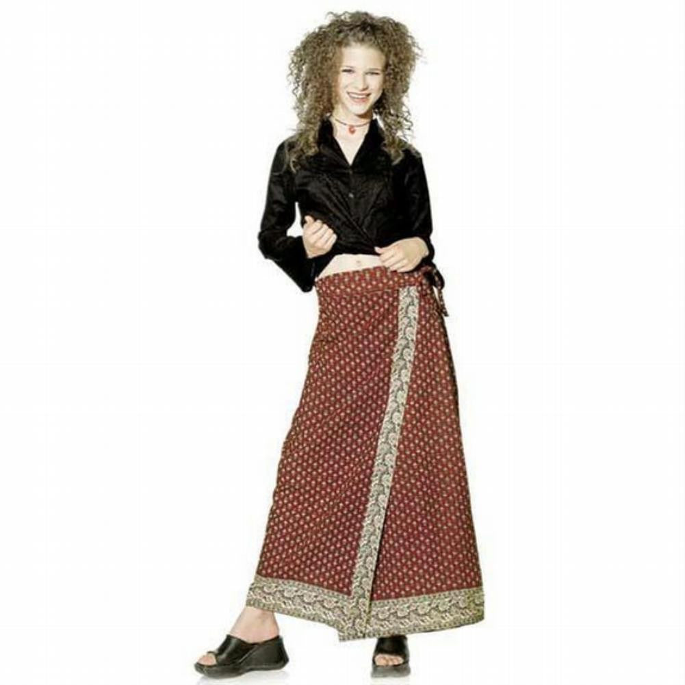 Maroon Print - Long Wrap Skirt Women's Skirts Old Glory   