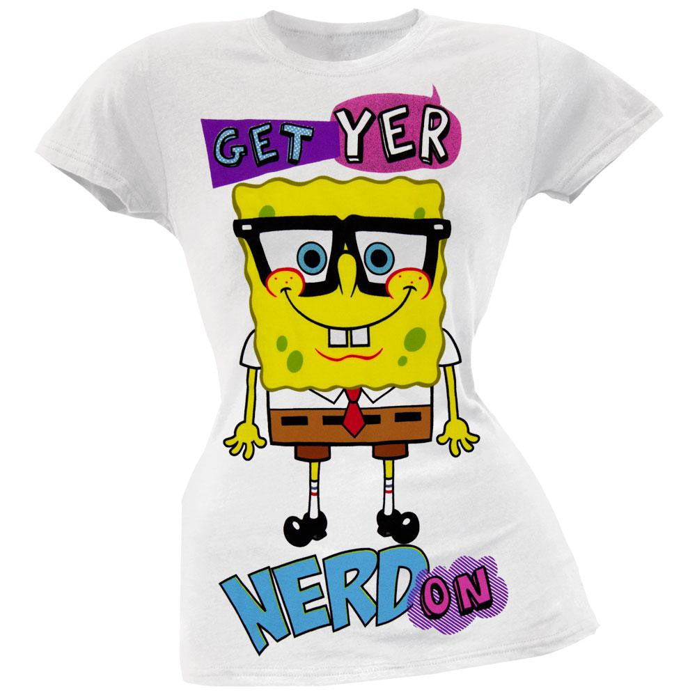 Spongebob Squarepants - Get Yer Nerd On White Juniors T-Shirt Juniors T-Shirts Spongebob Squarepants SM White