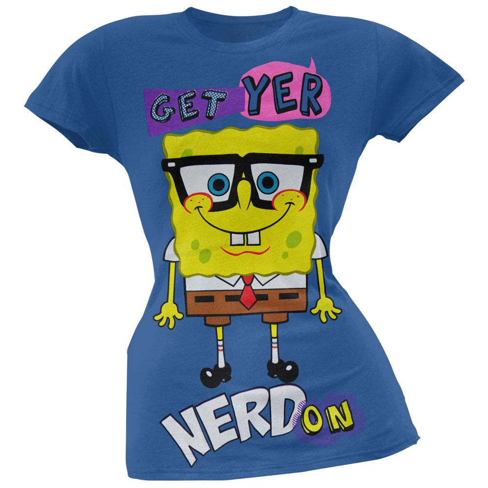 Spongebob Squarepants - Get Yer Nerd On Blue Juniors T-Shirt Juniors T-Shirts Spongebob Squarepants SM Blue 