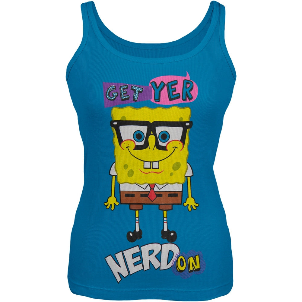 Spongebob Squarepants - Get Yer Nerd On Blue Juniors Tank Top Juniors Tank Tops Spongebob Squarepants MD Blue 