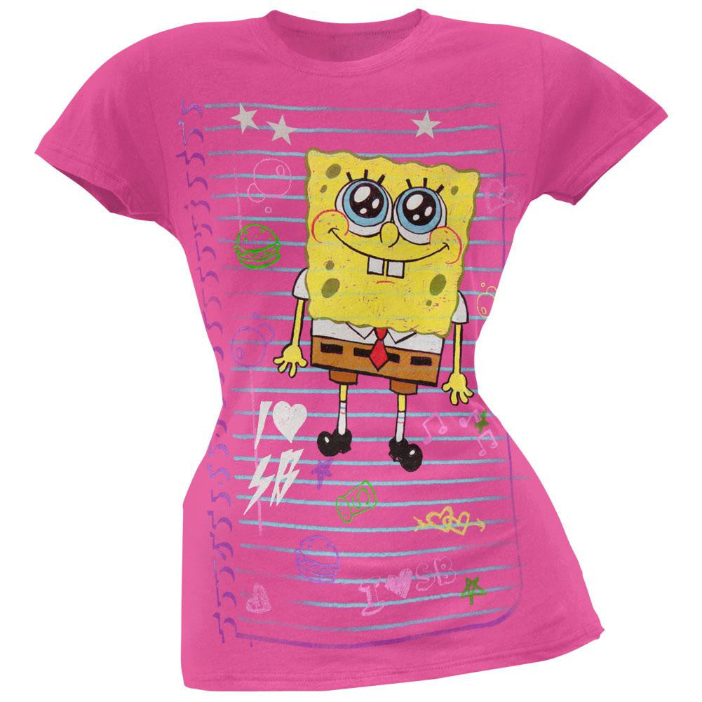 Spongebob Square - Goofy Doodle Pink Juniors T-Shirt Juniors T-Shirts Spongebob Squarepants SM Pink