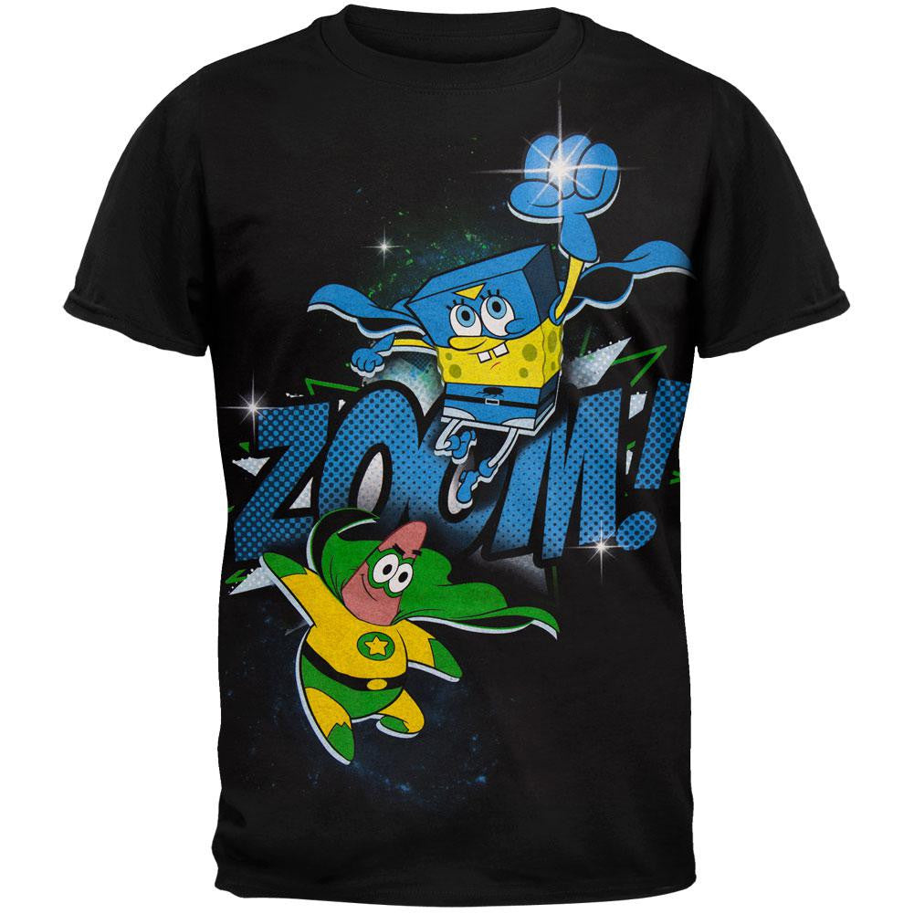 Spongebob Squarepants - Zoom Super Heroes Youth T-Shirt Youth T-Shirts Spongebob Squarepants SM Black