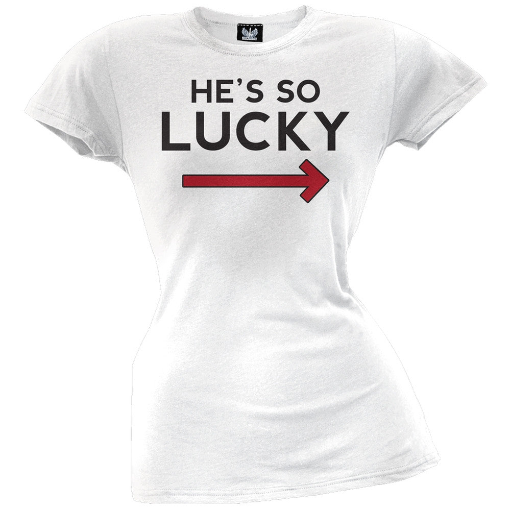 He's So Lucky Juniors Couple T-Shirt Juniors T-Shirts Old Glory   
