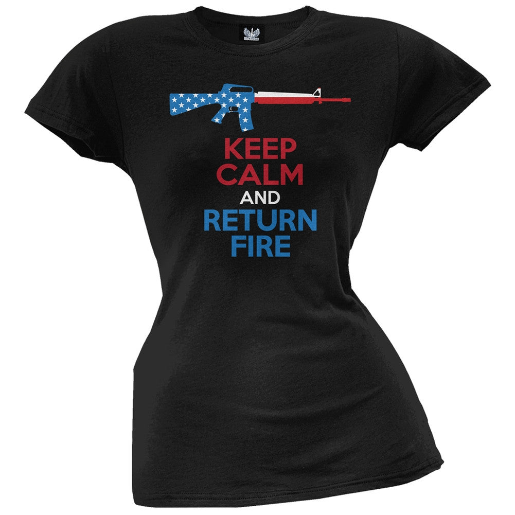 Keep Calm and Return Fire Juniors T-Shirt Juniors T-Shirts Old Glory   