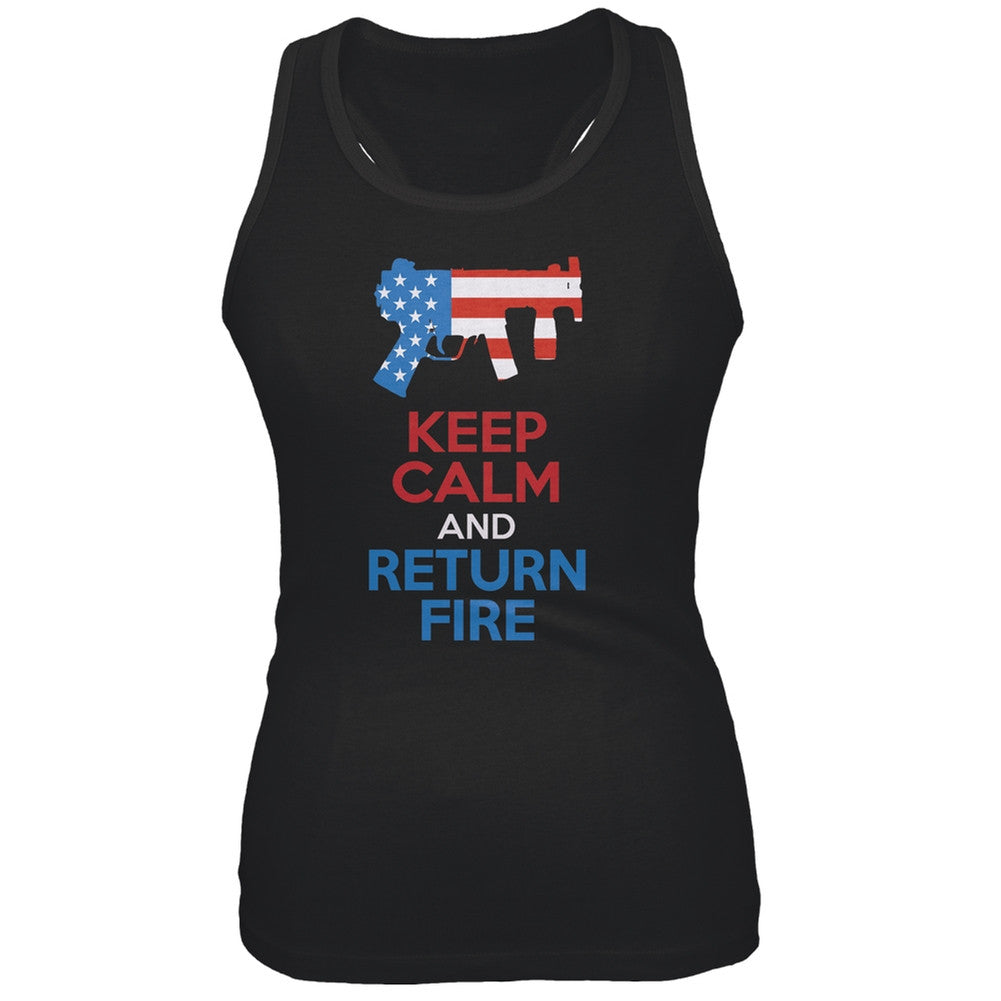 Keep Calm and Return Fire Submachine Gun Juniors Tank Top Juniors Tank Tops Old Glory 2XL Black 