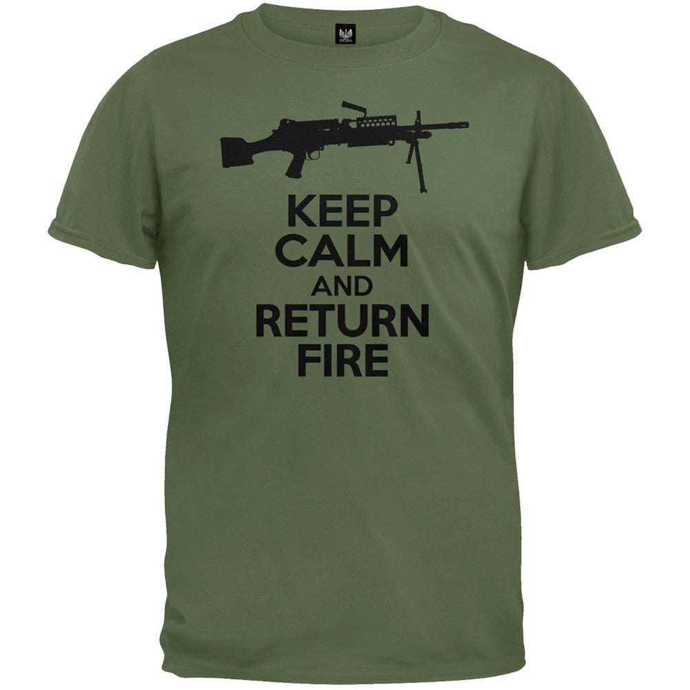 Keep Calm and Return Fire SAW Camo T-Shirt Men's T-Shirts Old Glory   