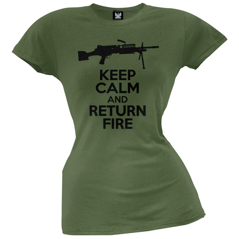 Keep Calm and Return Fire SAW Juniors T-Shirt Juniors T-Shirts Old Glory   