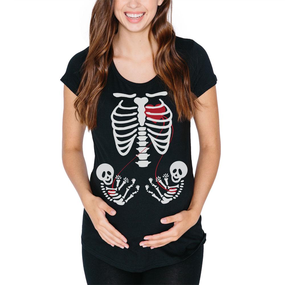 Halloween Twin Baby Skeletons Black Maternity Soft T-Shirt Maternity T-Shirts Old Glory 2XL Black 