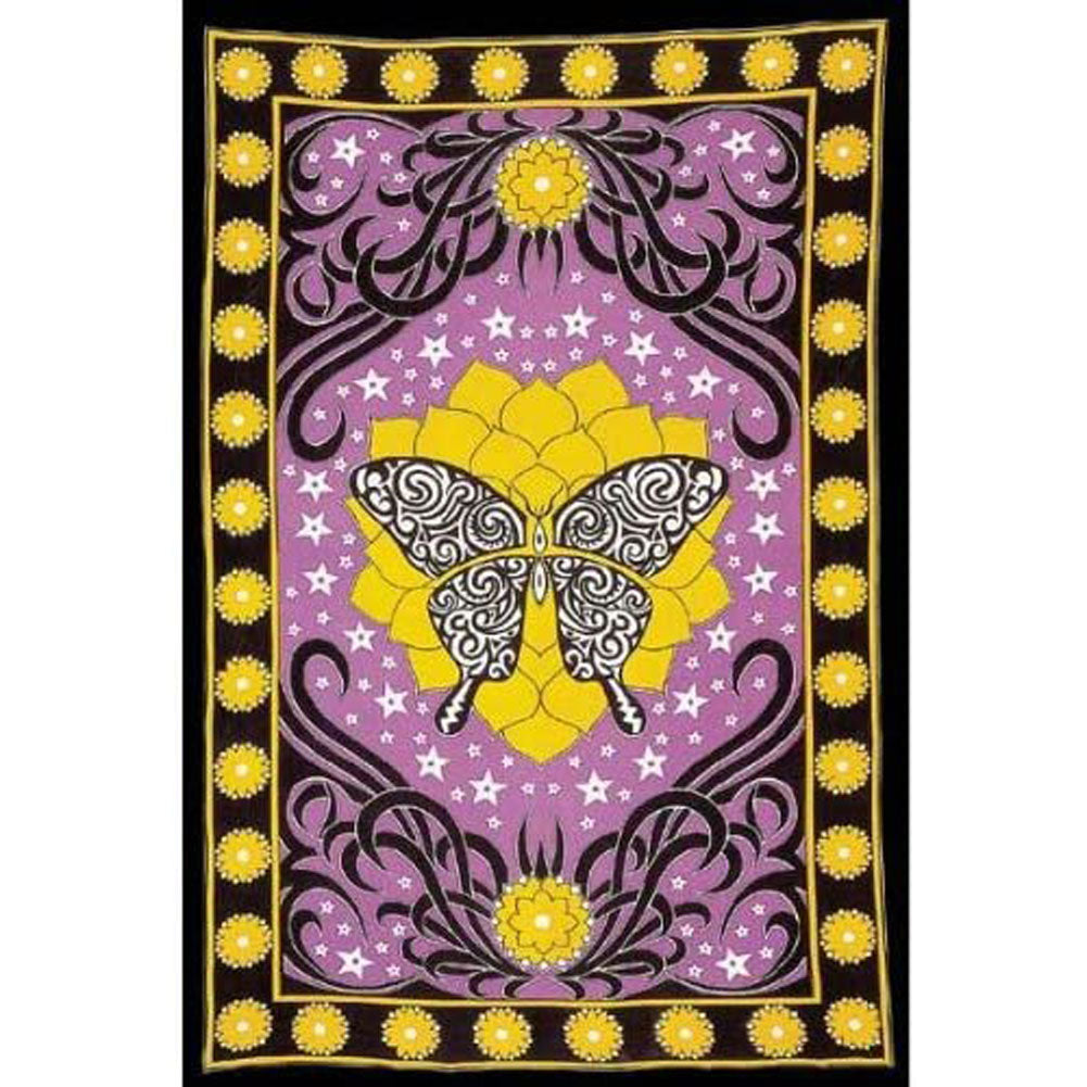 Butterfly & Flowers - Full Tapestry Blacklight Tapestries Hippie   