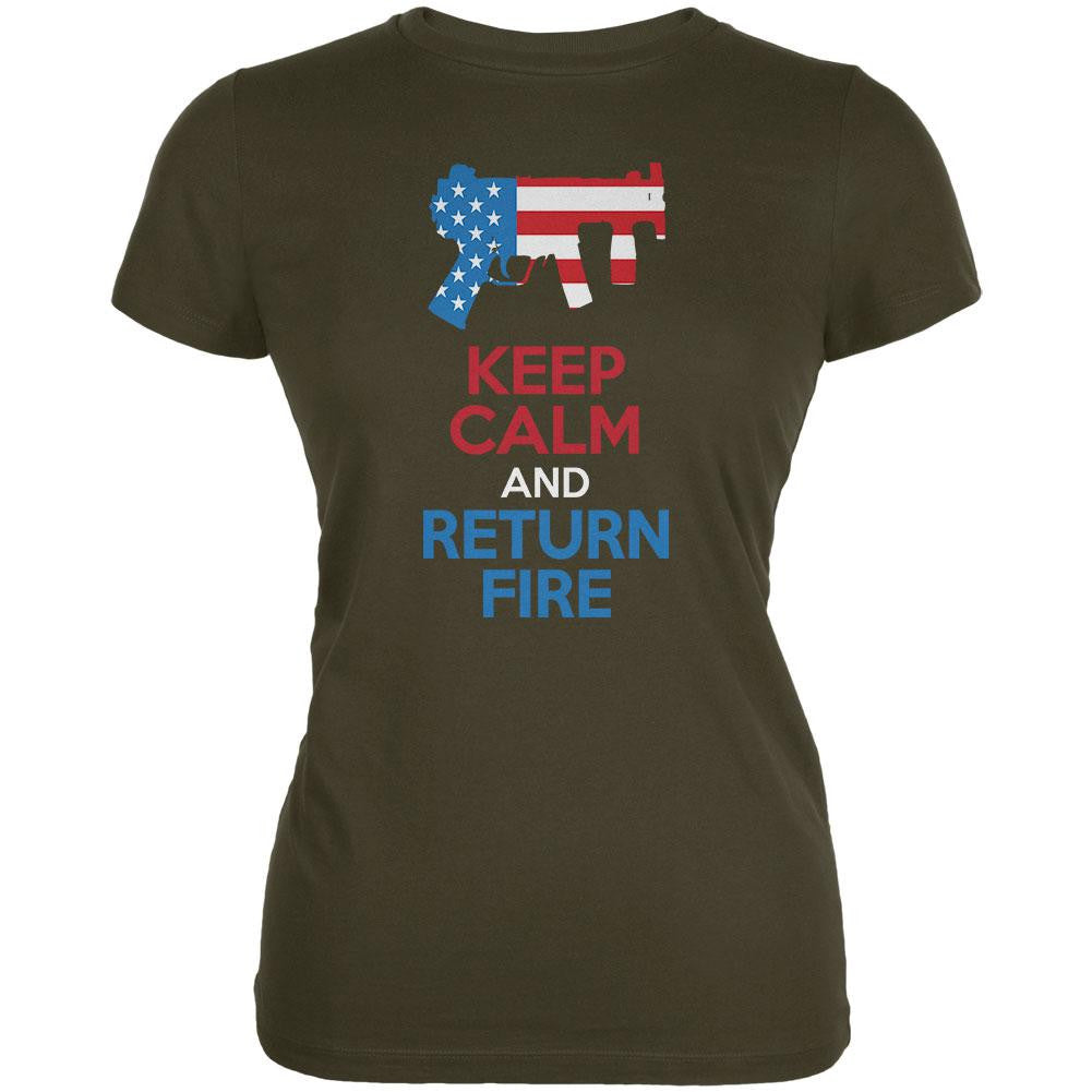 Keep Calm and Return Fire Submachine Gun Juniors T-Shirt Juniors T-Shirts Old Glory   