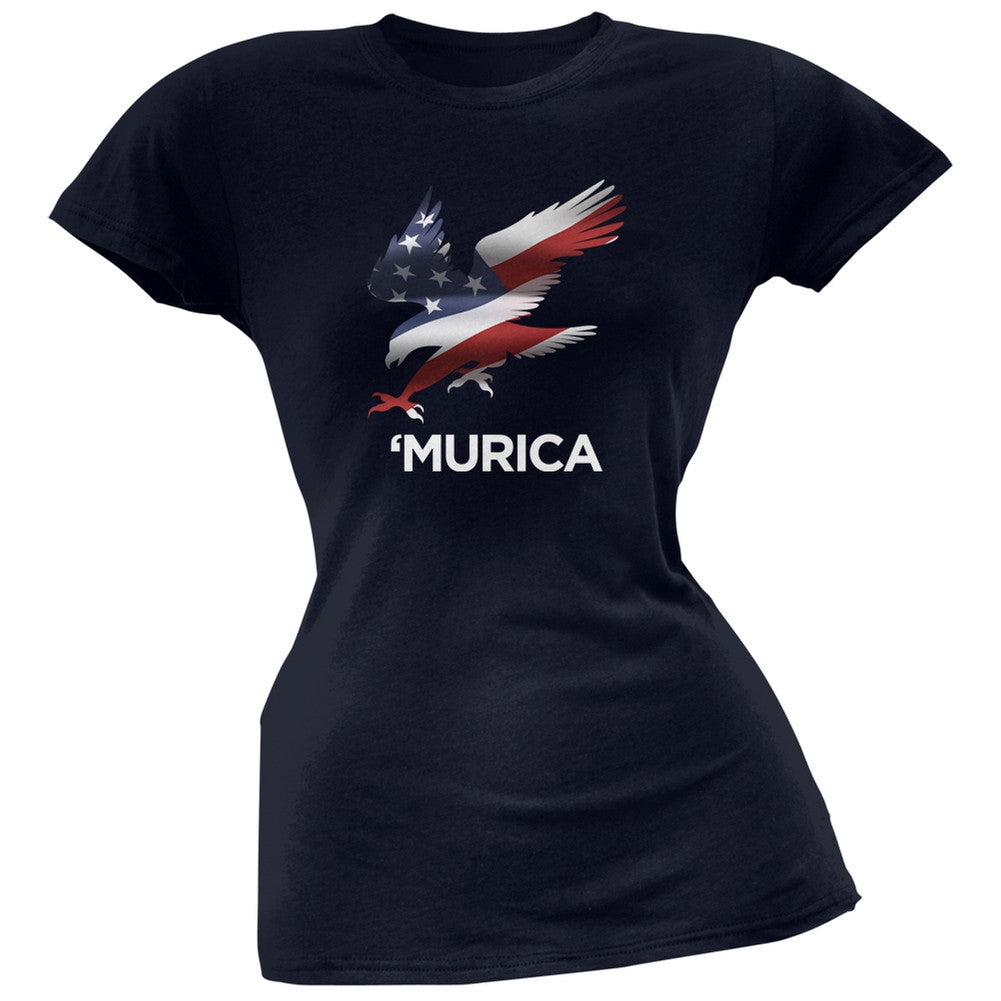 Murica Eagle Navy Juniors T-Shirt Juniors T-Shirts Old Glory   