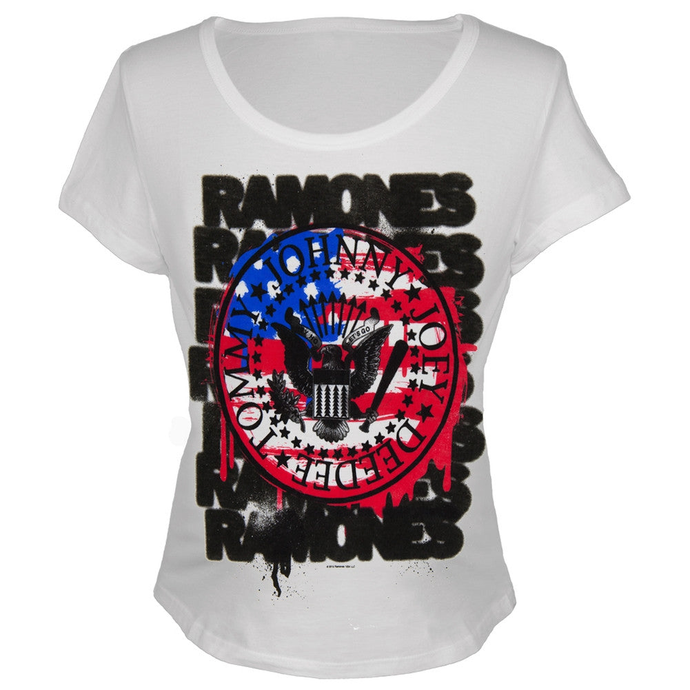 Ramones - U.S. Flag Juniors Scoop Neck T-Shirt Juniors T-Shirts Ramones   