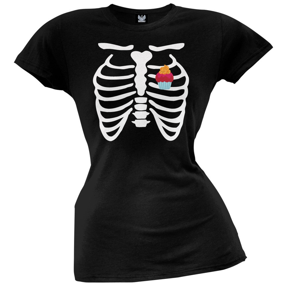 Halloween Cupcake Heart Skeleton Juniors Costume T-Shirt Juniors T-Shirts Old Glory   