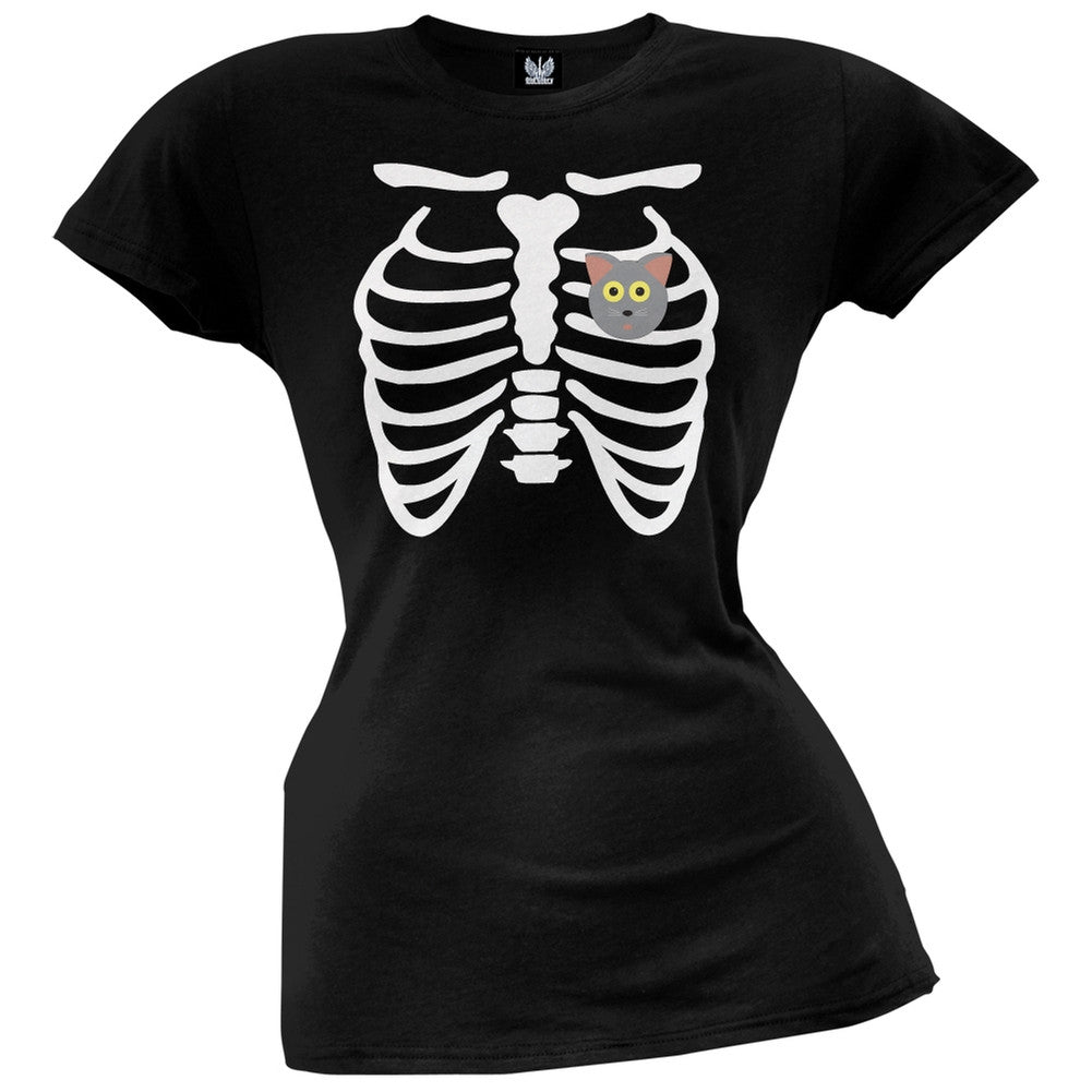 Halloween Cat Heart Skeleton Juniors Costume T-Shirt Juniors T-Shirts Old Glory   