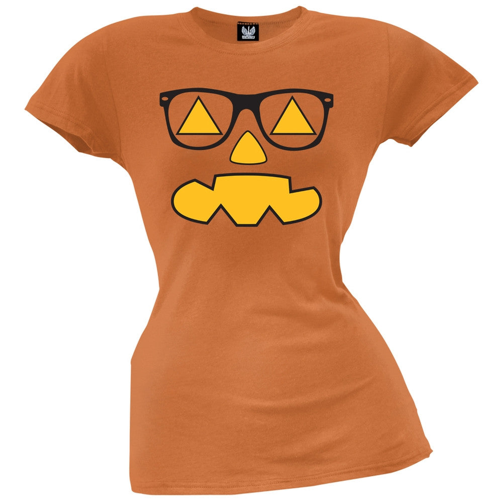 Pumpkin Face with Sunglasses Orange Juniors T-Shirt Juniors T-Shirts Old Glory   