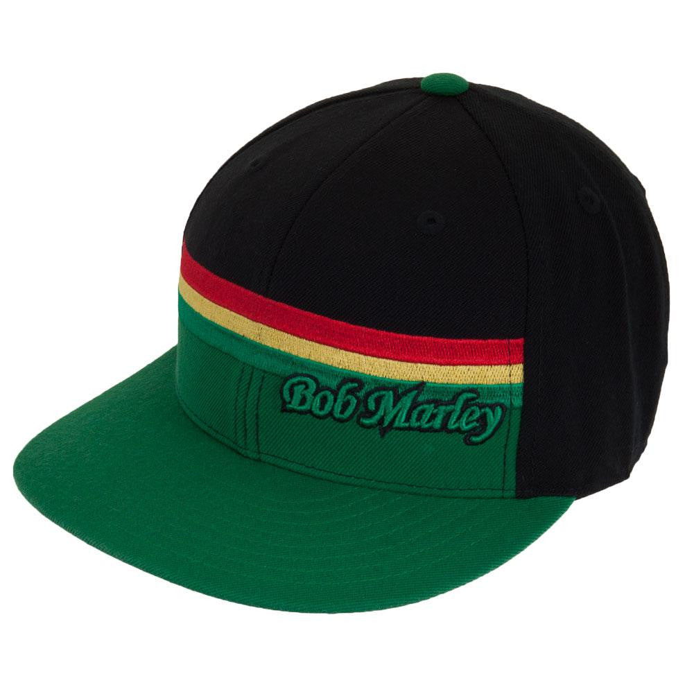 Bob Marley - Green Rasta Stripe Fitted Cap Fitted Baseball Caps Bob Marley 7-1/2H Green 