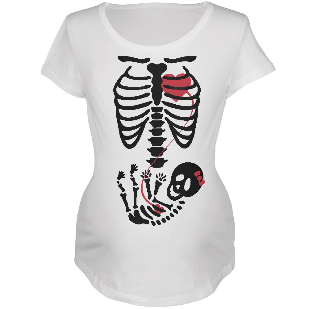 Halloween Baby Girl Skeleton Women's Maternity Costume White T-Shirt Maternity T-Shirts Old Glory 2XL White 