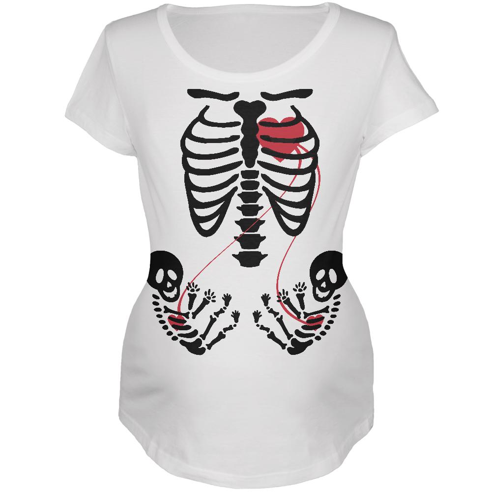 Halloween Twin Baby Skeletons Women's Maternity T-Shirt Maternity T-Shirts Old Glory 2XL White 