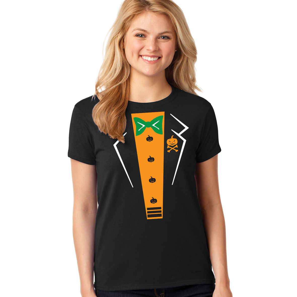 Pumpkin Tuxedo Costume Juniors T-Shirt Juniors T-Shirts Old Glory   