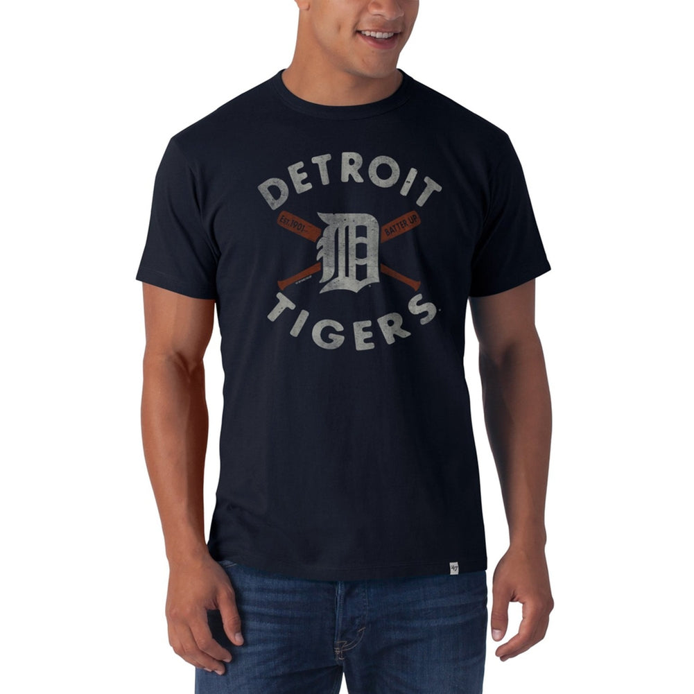 Detroit Tigers - Flanker Distressed Batter Up Logo Premium T-Shirt Men's T-Shirts Detroit Tigers SM Blue 