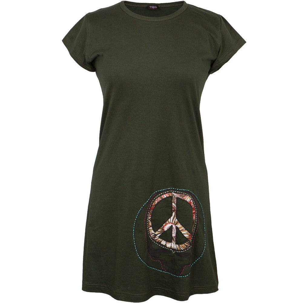 Grateful Dead - Peace Sign SYF Dark Green Juniors Cap Sleeve Mini Dress Juniors Dresses Grateful Dead   