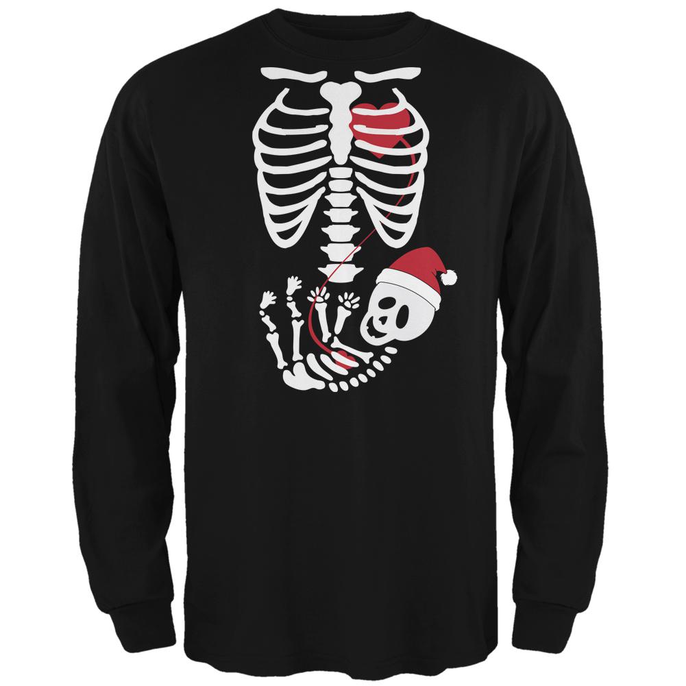 Santa Baby Pregnant Skeleton Halloween Costume Long Sleeve T-Shirt Men's Long Sleeves Old Glory 2XL Black 