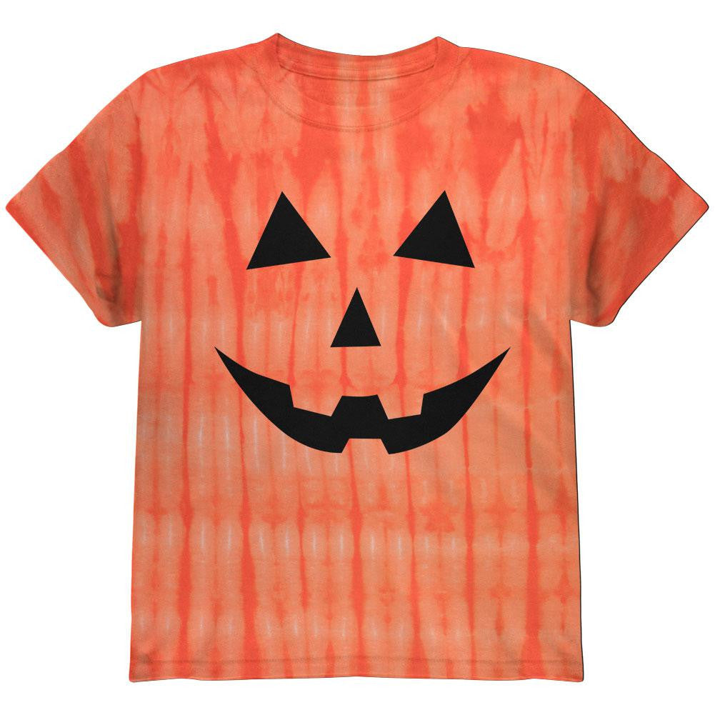 Halloween Jack-O-Lantern Classic Face Tie Dye Youth T-Shirt Youth T-Shirts Old Glory LG Multi 