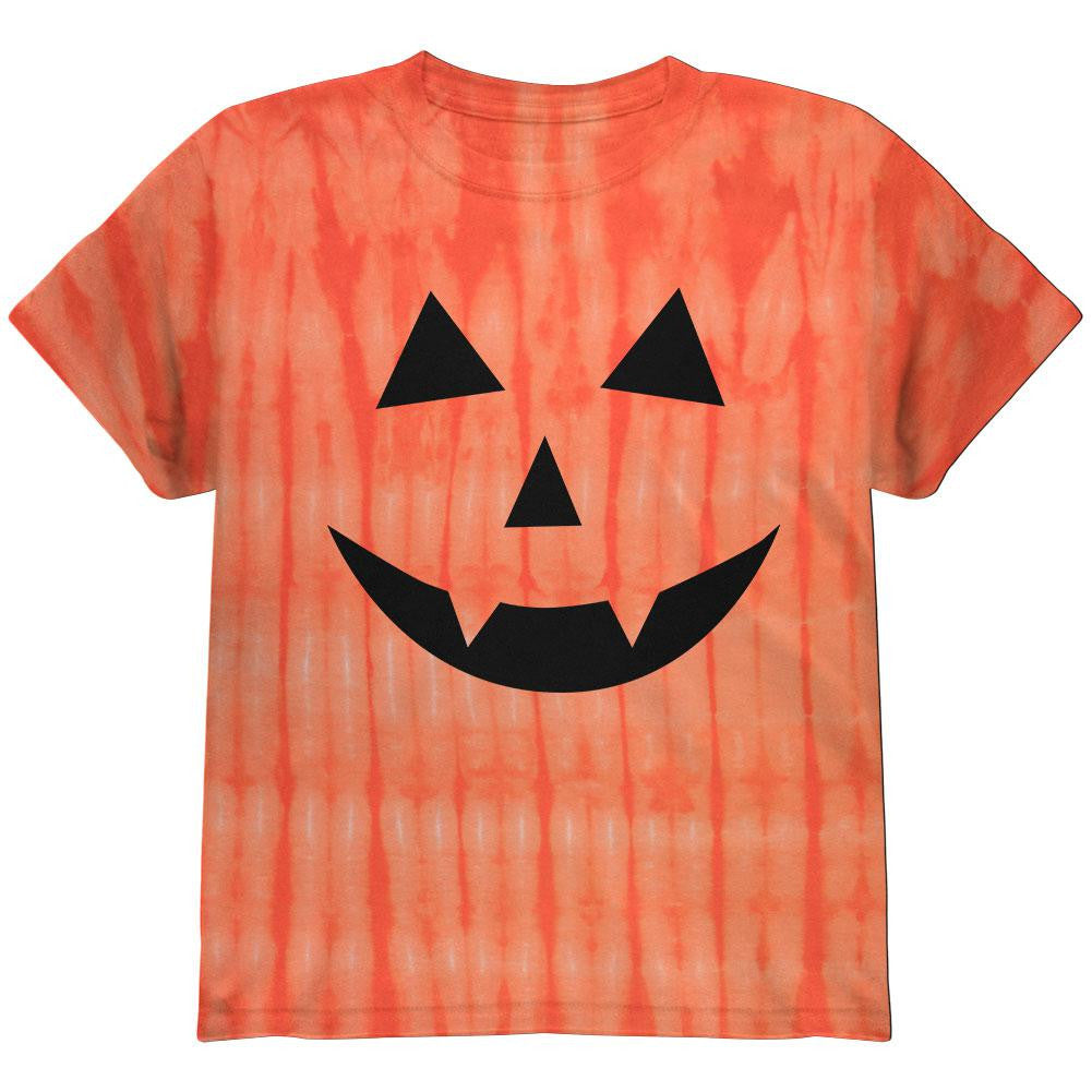 Halloween Jack-O-Lantern Fangs Face Tie Dye Youth T-Shirt Youth T-Shirts Old Glory LG Multi 