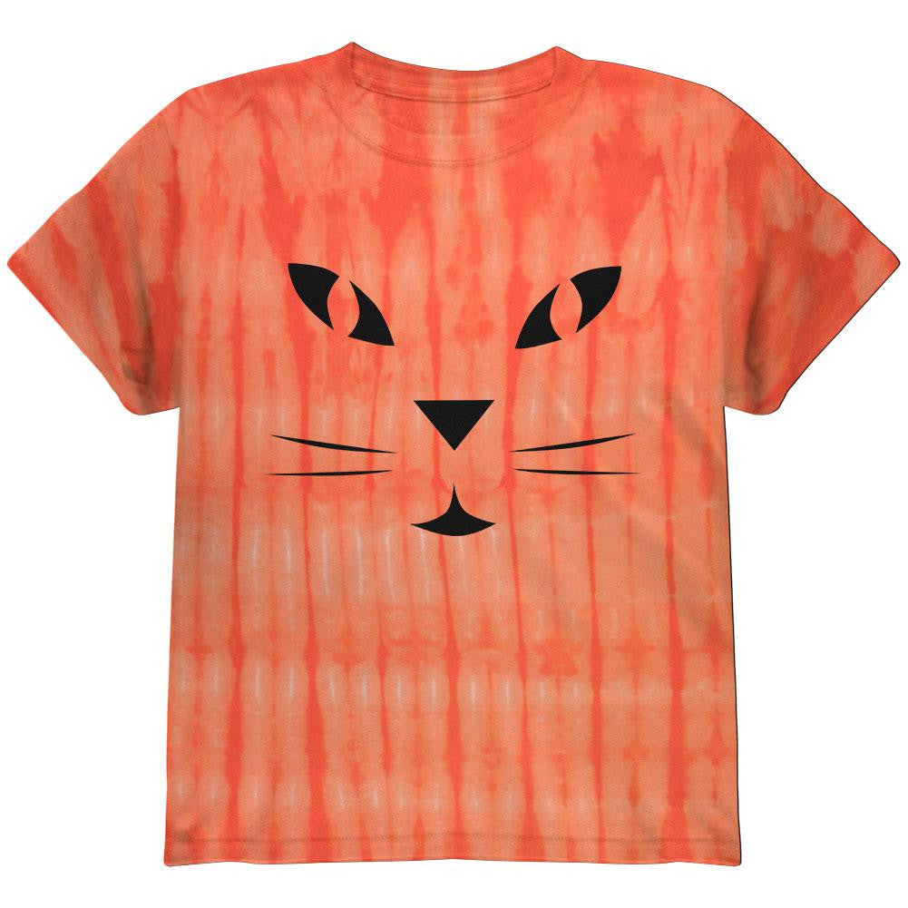 Halloween Jack-O-Lantern Cat Face Tie Dye Youth T-Shirt Youth T-Shirts Old Glory LG Multi 